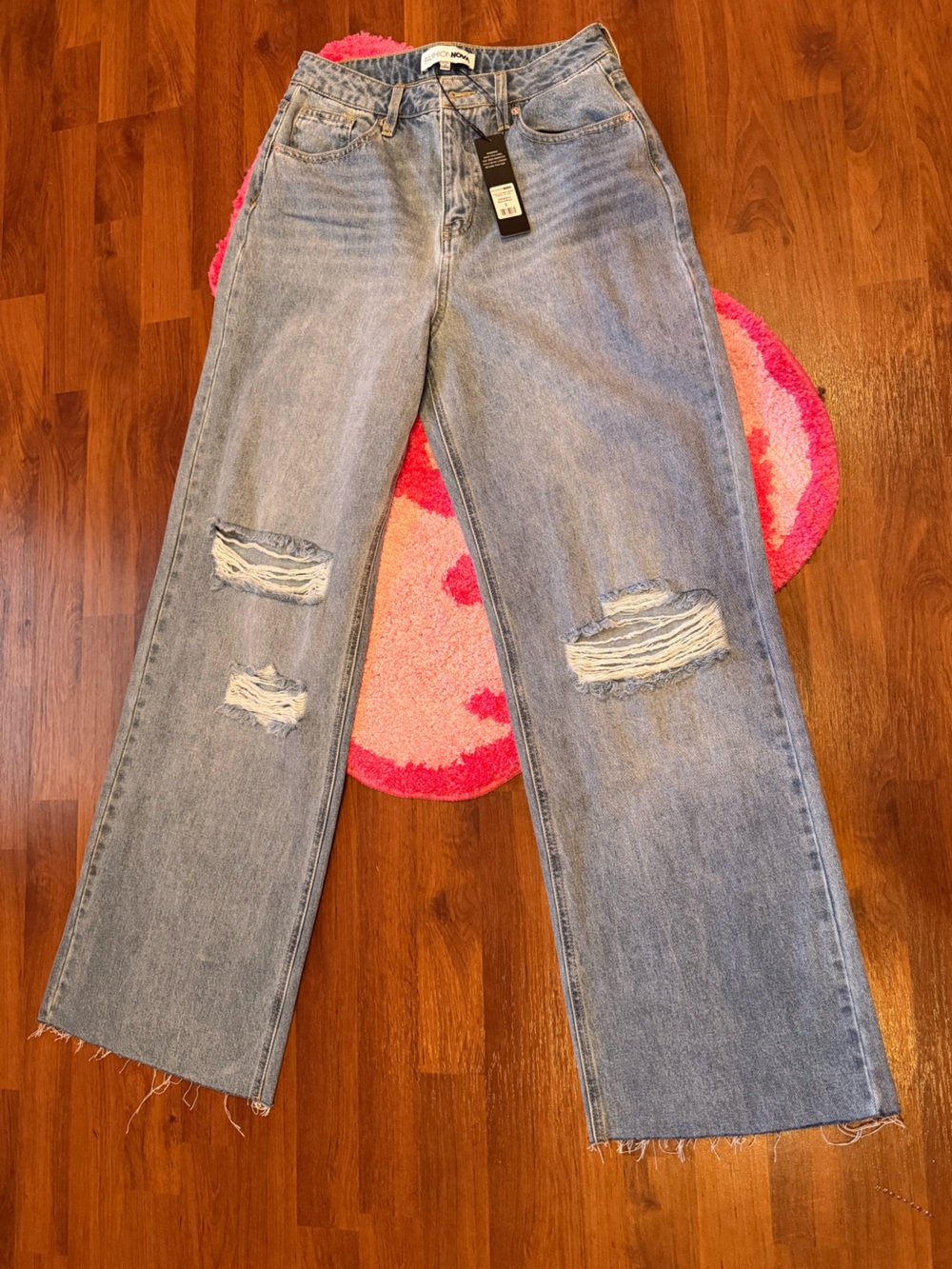 Fashion Nova Light Blue Distressed Straight Leg Jeans